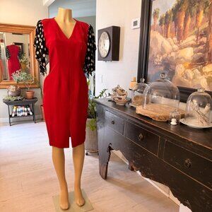 Nicole Miller Bright Red w/ White over Black Polka Dotted Sleeves Vin.DRESS